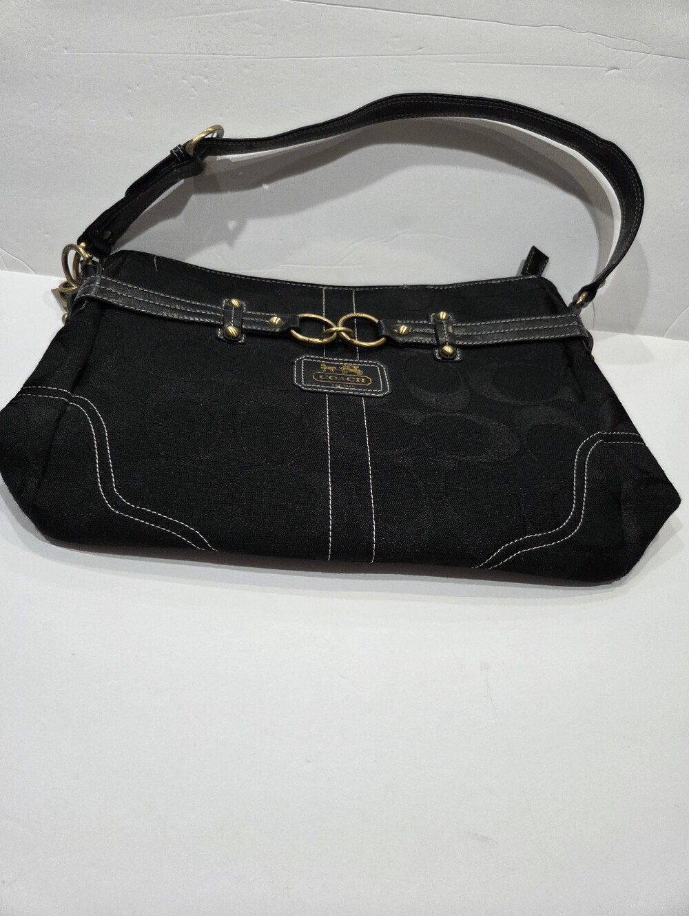 Women's Shoulder Canvas Bag with Gold-Tone Accent - Picture 1 of 7